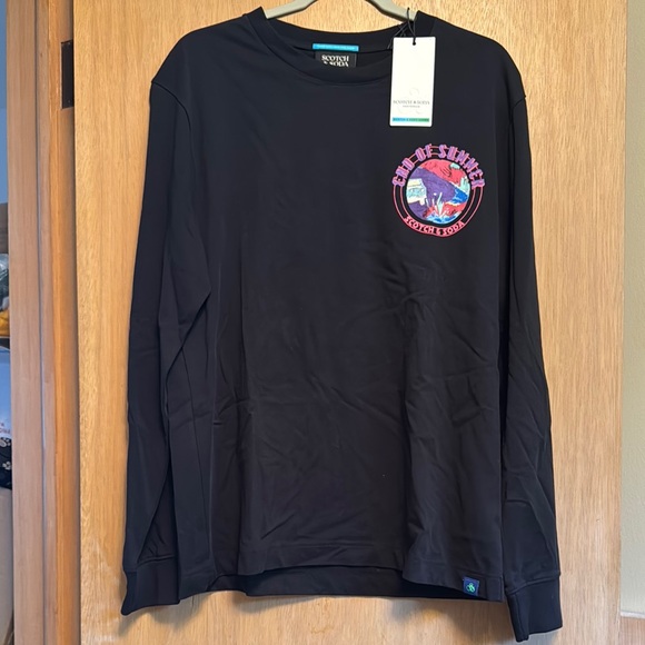 Scotch & Soda 
Amsterdam Black Long Sleeve Shirt with Colorful Graphic - Picture 1 of 8